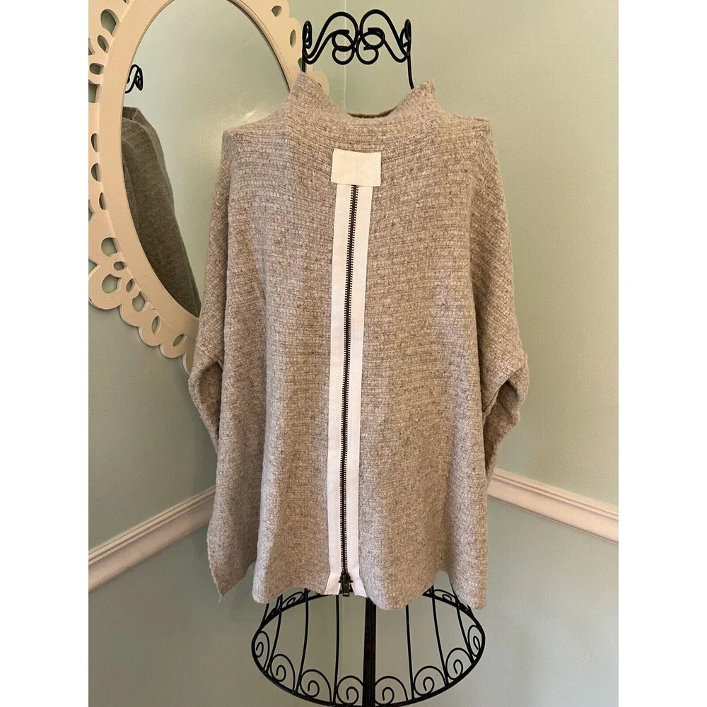 Free People Cream Arctic Fox Mock Neck Zip Back Oversized‎ Wool Blend Sweater S - Picture 8 of 8